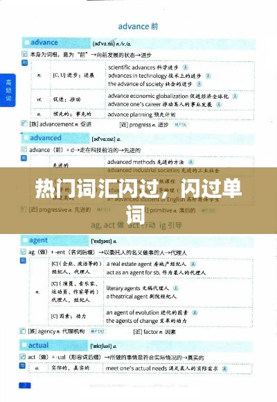熱門詞匯閃過，閃過單詞 