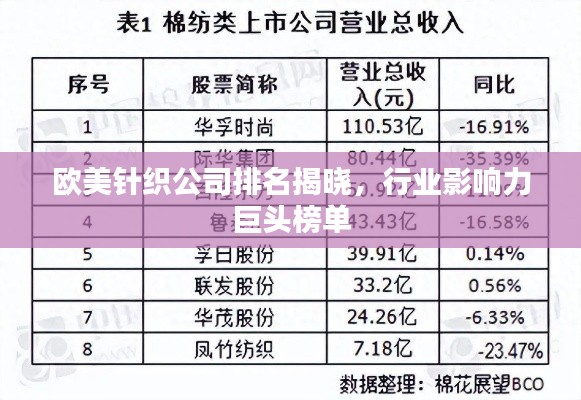 歐美針織公司排名揭曉，行業(yè)影響力巨頭榜單