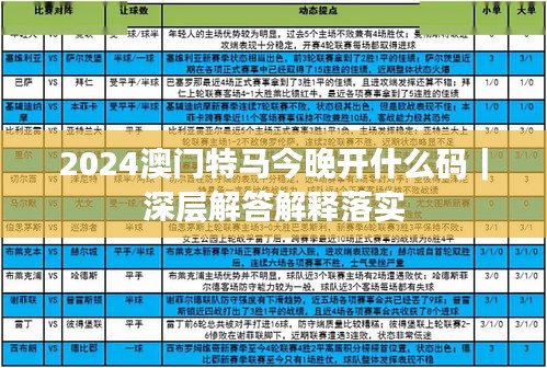 2024澳門特馬今晚開什么碼｜深層解答解釋落實