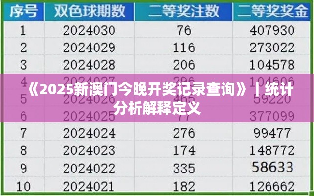 《2025新澳門今晚開獎記錄查詢》｜統(tǒng)計分析解釋定義