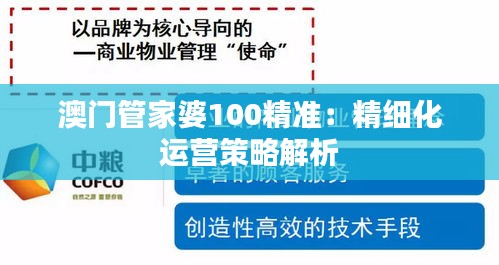 澳門管家婆100精準(zhǔn)：精細(xì)化運(yùn)營策略解析